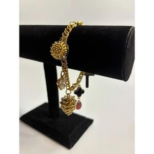Charm Bracelet Gold Tone with Unique Dangle Charms Pine Cone Cross